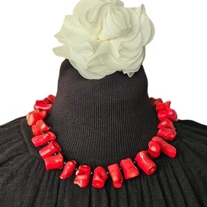 👍Red Coral and Black Onyx Bead Necklace size 18"